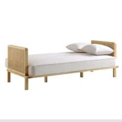 Pienza Cane Sofa Bed, Beige Woven Fabric With Natural Frame -FINZ Furniture Shop LWSF 760 BEIGEFAB NAT WB4