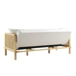 Pienza Cane Sofa Bed, Beige Woven Fabric With Natural Frame -FINZ Furniture Shop LWSF 760 BEIGEFAB NAT WB6