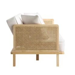 Pienza Cane Sofa Bed, Beige Woven Fabric With Natural Frame -FINZ Furniture Shop LWSF 760 BEIGEFAB NAT WB7