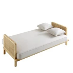 Pienza Cane Sofa Bed, Beige Woven Fabric With Natural Frame -FINZ Furniture Shop LWSF 760 BEIGEFAB NAT WB8