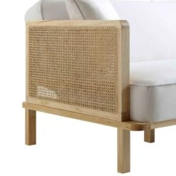 Pienza Cane Sofa Bed, Beige Woven Fabric With Natural Frame -FINZ Furniture Shop LWSF 760 BEIGEFAB NAT detail1