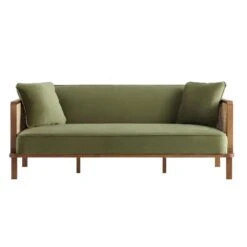 Pienza Cane Sofa Bed, Moss Green Velvet With Walnut Frame 21 Pienza Cane Sofa Bed, Moss Green Velvet With Walnut Frame -FINZ Furniture Shop LWSF 760 GREENVEL WALN WB1