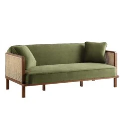 Pienza Cane Sofa Bed, Moss Green Velvet With Walnut Frame 23 Pienza Cane Sofa Bed, Moss Green Velvet With Walnut Frame -FINZ Furniture Shop LWSF 760 GREENVEL WALN WB2