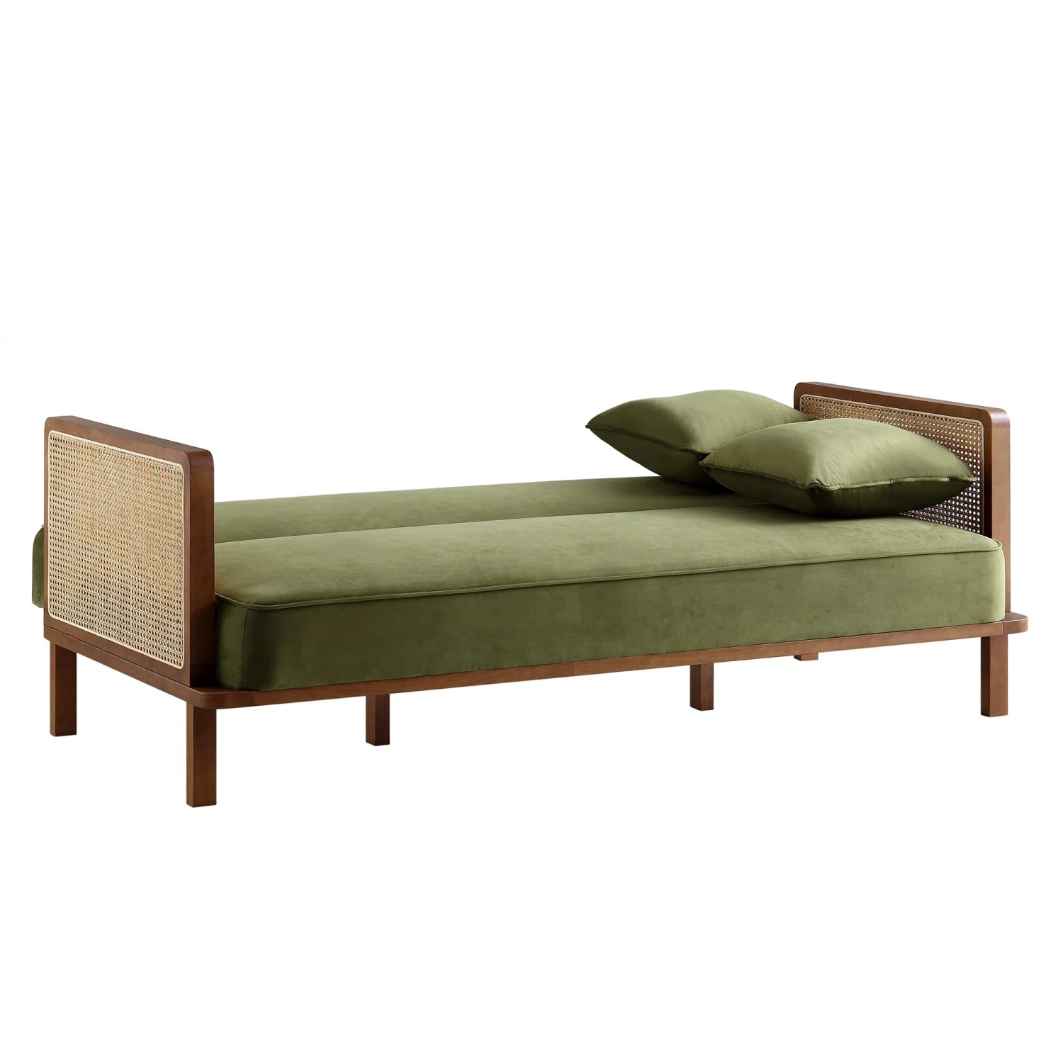 Pienza Cane Sofa Bed, Moss Green Velvet With Walnut Frame 12 Pienza Cane Sofa Bed, Moss Green Velvet With Walnut Frame - Image 10