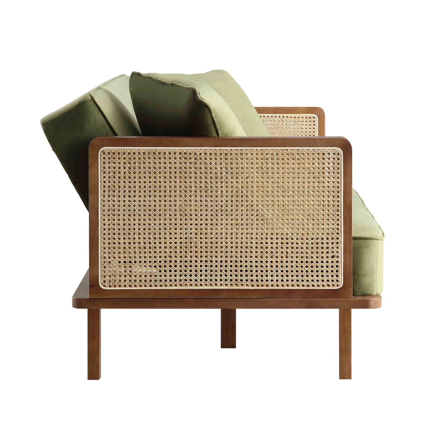 Pienza Cane Sofa Bed, Moss Green Velvet With Walnut Frame 14 Pienza Cane Sofa Bed, Moss Green Velvet With Walnut Frame - Image 12