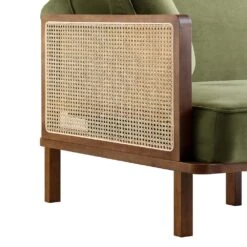 Pienza Cane Sofa Bed, Moss Green Velvet With Walnut Frame 30 Pienza Cane Sofa Bed, Moss Green Velvet With Walnut Frame -FINZ Furniture Shop LWSF 760 GREENVEL WALN detail1