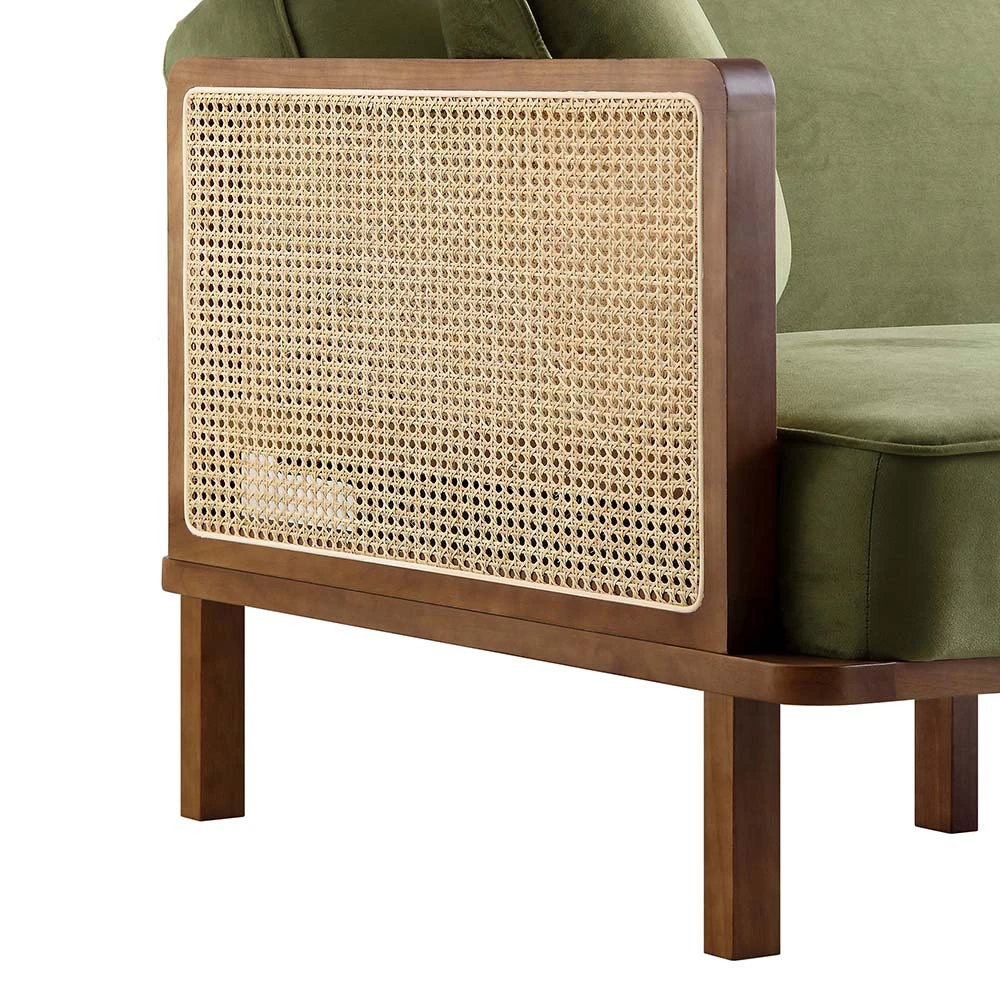 Pienza Cane Sofa Bed, Moss Green Velvet With Walnut Frame 15 Pienza Cane Sofa Bed, Moss Green Velvet With Walnut Frame - Image 13