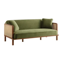 Pienza Cane Sofa Bed, Moss Green Velvet With Walnut Frame 25 Pienza Cane Sofa Bed, Moss Green Velvet With Walnut Frame -FINZ Furniture Shop LWSF 760 Green