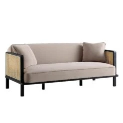Pienza Cane Sofa Bed, Taupe Velvet With Black Frame -FINZ Furniture Shop LWSF 760 TAUPEVEL BLACK WB1