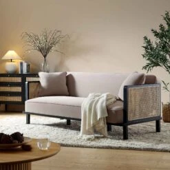 Pienza Cane Sofa Bed, Taupe Velvet With Black Frame