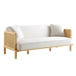 Pienza Cane Sofa Bed, Beige Woven Fabric With Natural Frame -FINZ Furniture Shop LWSF 760 White