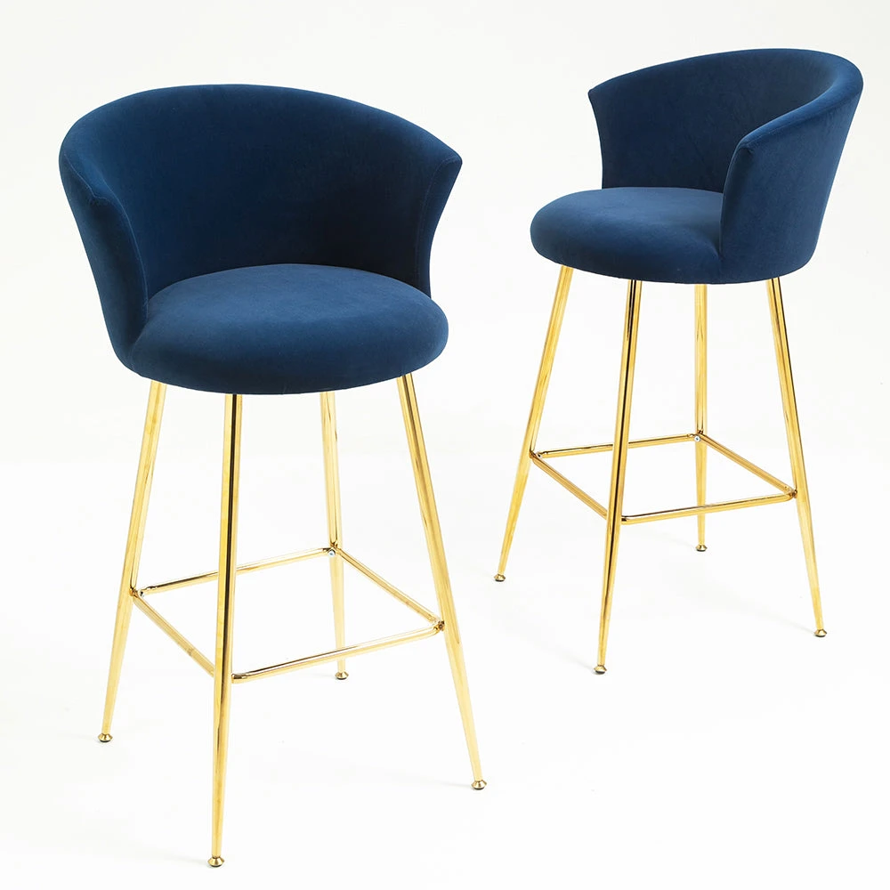 Kylie Set Of 2 Blue Velvet Bar Stools 4 Kylie Set Of 2 Blue Velvet Bar Stools - Image 2