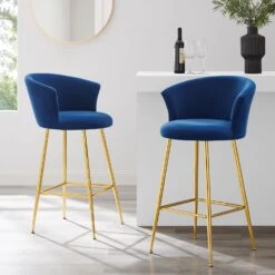 Kylie Set Of 2 Blue Velvet Bar Stools