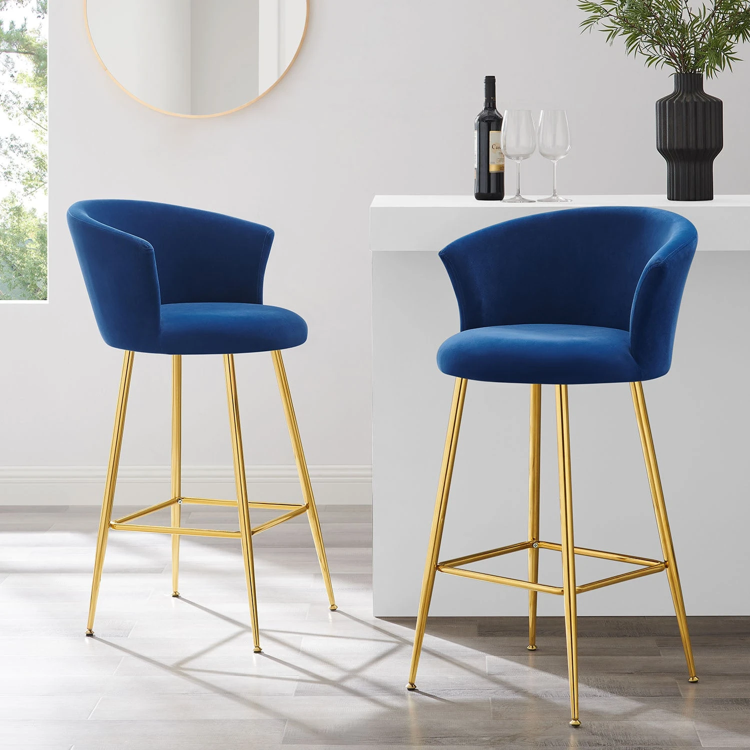 Kylie Set Of 2 Blue Velvet Bar Stools 3 Kylie Set Of 2 Blue Velvet Bar Stools