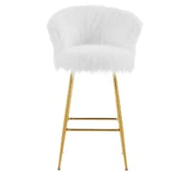 Kylie Set Of 2 White Plush Shaggy Faux Fur Bar Stools -FINZ Furniture Shop MB222WHITEPLUSH P WB3