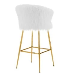 Kylie Set Of 2 White Plush Shaggy Faux Fur Bar Stools -FINZ Furniture Shop MB222WHITEPLUSH P WB4
