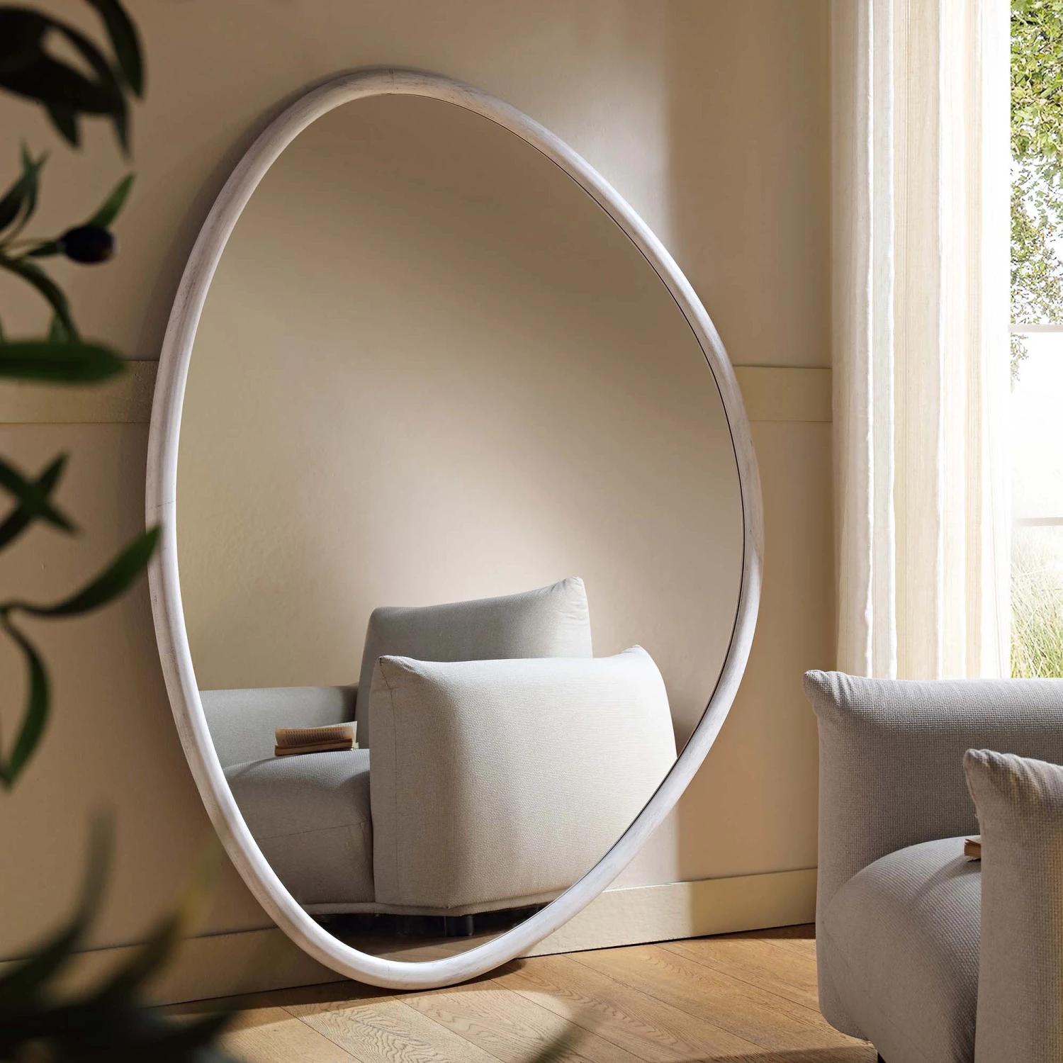 Edo Irregular Pebble Large Wooden Mirror 160 X 120 Cm, Washed White 4 Edo Irregular Pebble Large Wooden Mirror 160 X 120 Cm, Washed White - Image 2