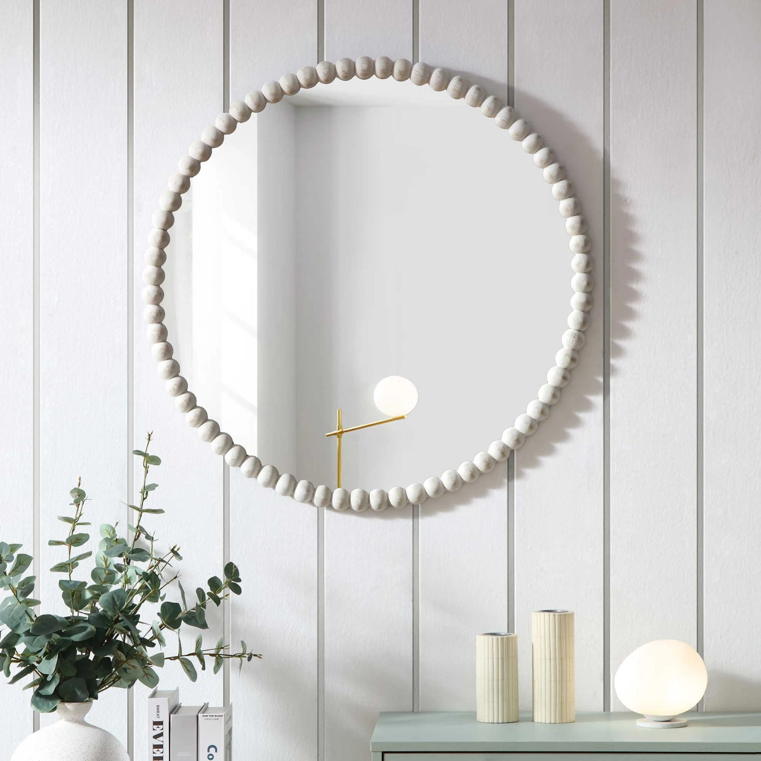 Luna Round Bobbin Wall Mirror 77 X 77 Cm, Washed White 3 Luna Round Bobbin Wall Mirror 77 X 77 Cm, Washed White