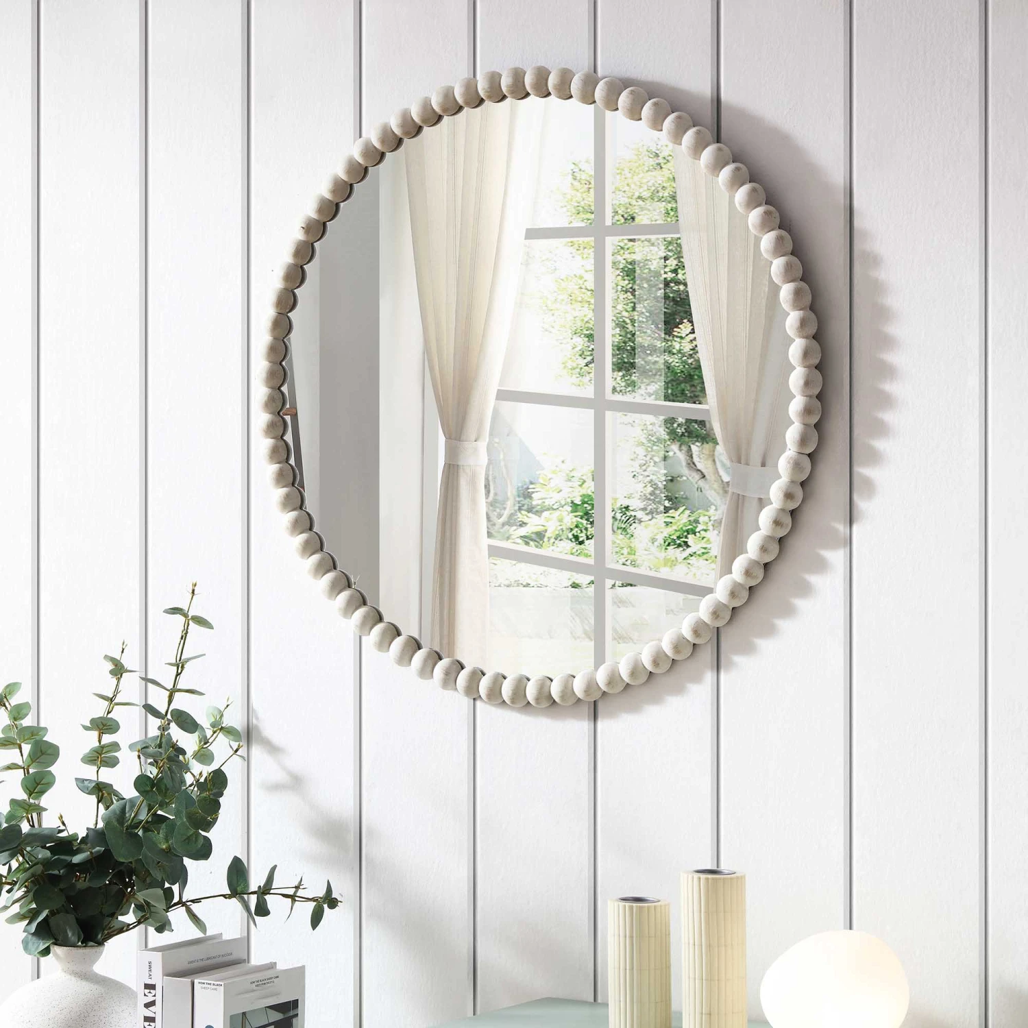 Luna Round Bobbin Wall Mirror 77 X 77 Cm, Washed White 4 Luna Round Bobbin Wall Mirror 77 X 77 Cm, Washed White - Image 2