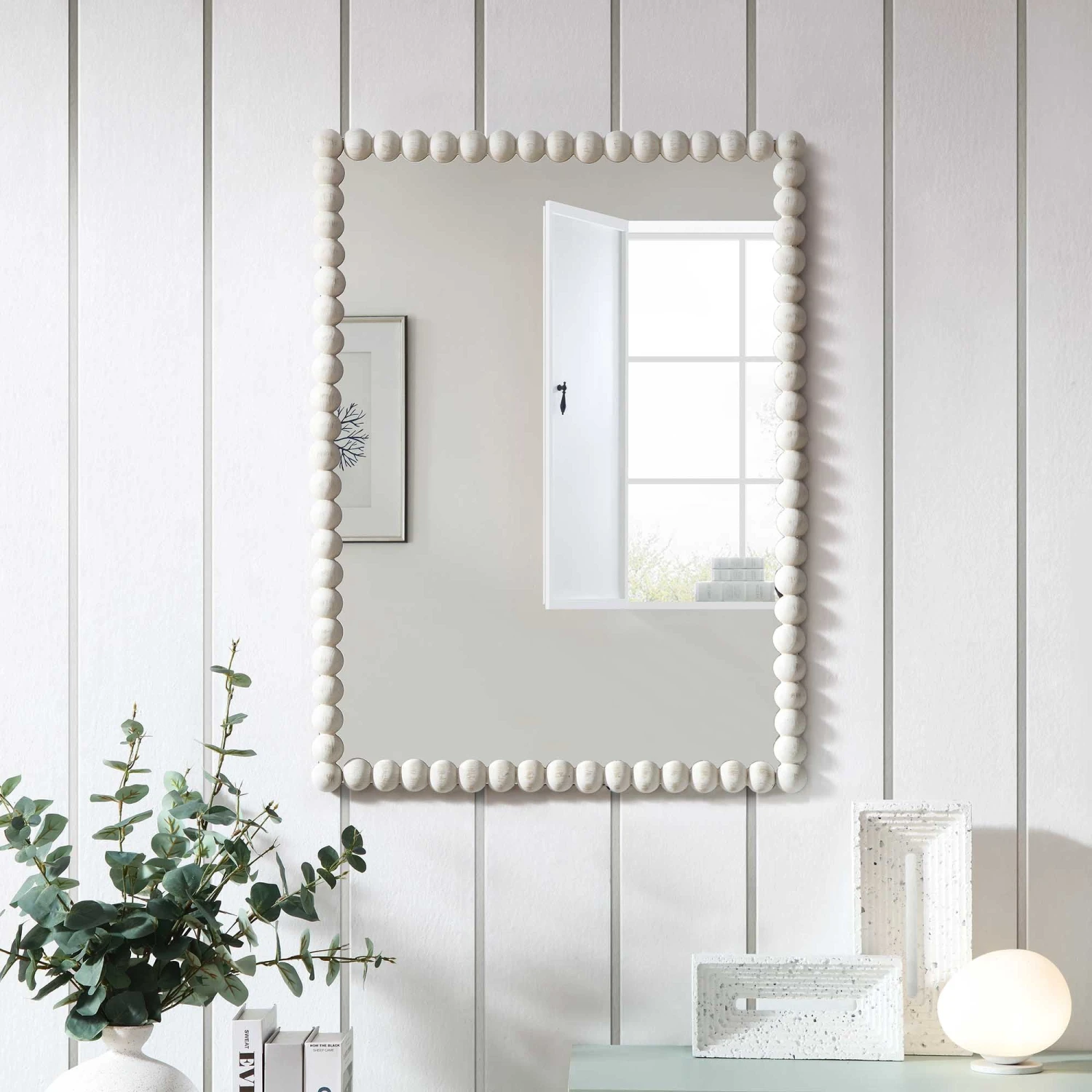 Luna Rectangular Bobbin Wall Mirror 80 X 60 Cm, Washed White 3 Luna Rectangular Bobbin Wall Mirror 80 X 60 Cm, Washed White