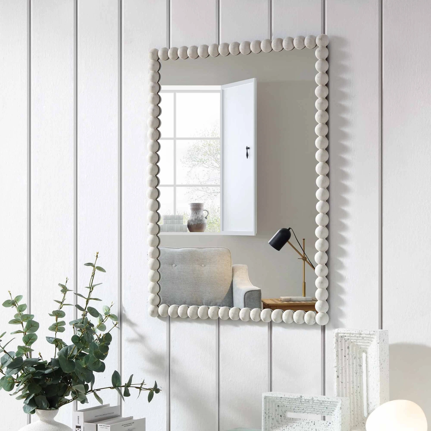 Luna Rectangular Bobbin Wall Mirror 80 X 60 Cm, Washed White 4 Luna Rectangular Bobbin Wall Mirror 80 X 60 Cm, Washed White - Image 2