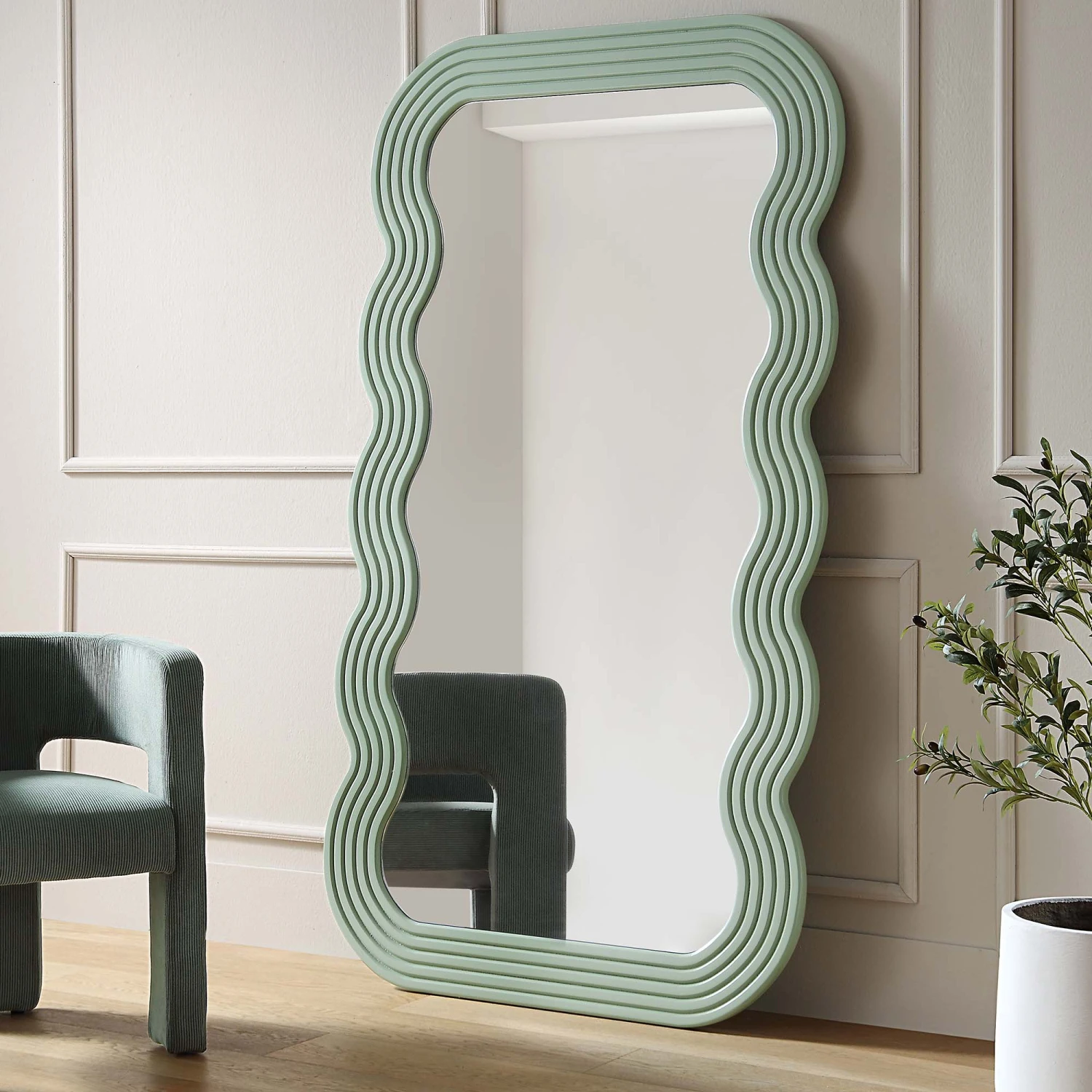 Venus Full Length Wave Mirror 180 X 100 Cm, Sage Green 3 Venus Full Length Wave Mirror 180 X 100 Cm, Sage Green