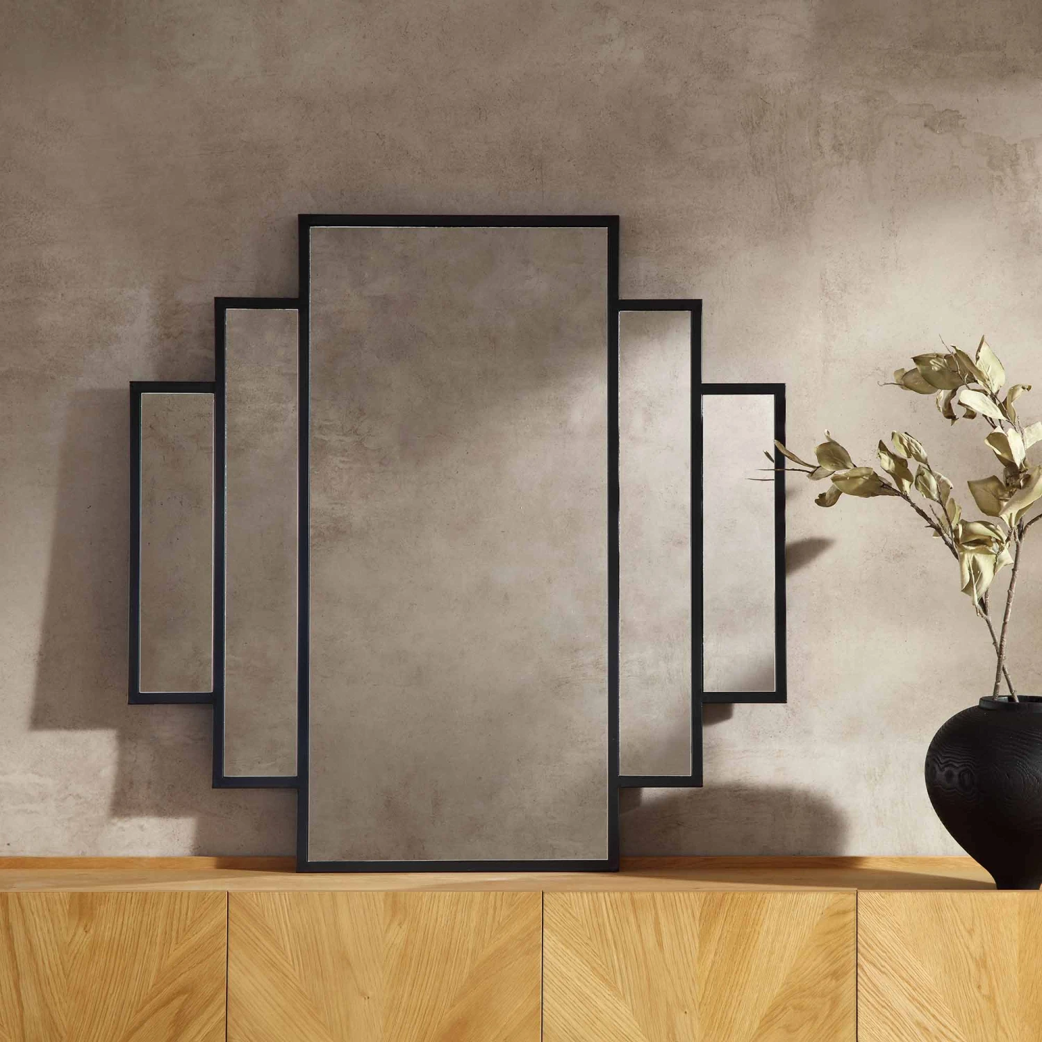 Sonia Black Metal Frame Art Deco Square Wall Mirror 90 X 90 Cm 4 Sonia Black Metal Frame Art Deco Square Wall Mirror 90 X 90 Cm - Image 2