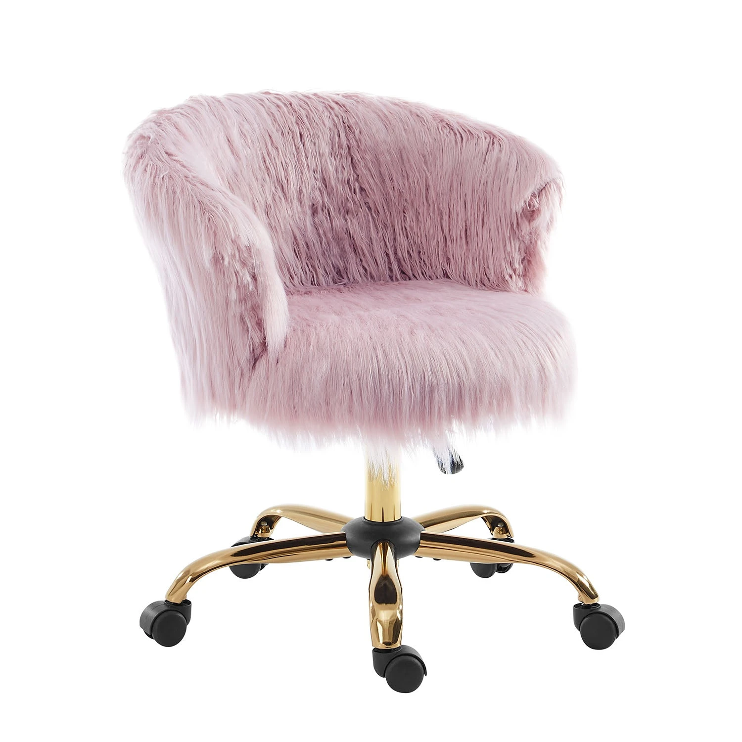 Kylie Plush Shaggy Faux Fur Swivel Chair, Pink 5 Kylie Plush Shaggy Faux Fur Swivel Chair, Pink - Image 3