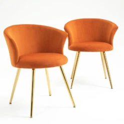Kylie Set Of 2 Orange Velvet Dining Chairs