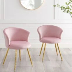 Kylie Set Of 2 Pink Velvet Dining Chairs