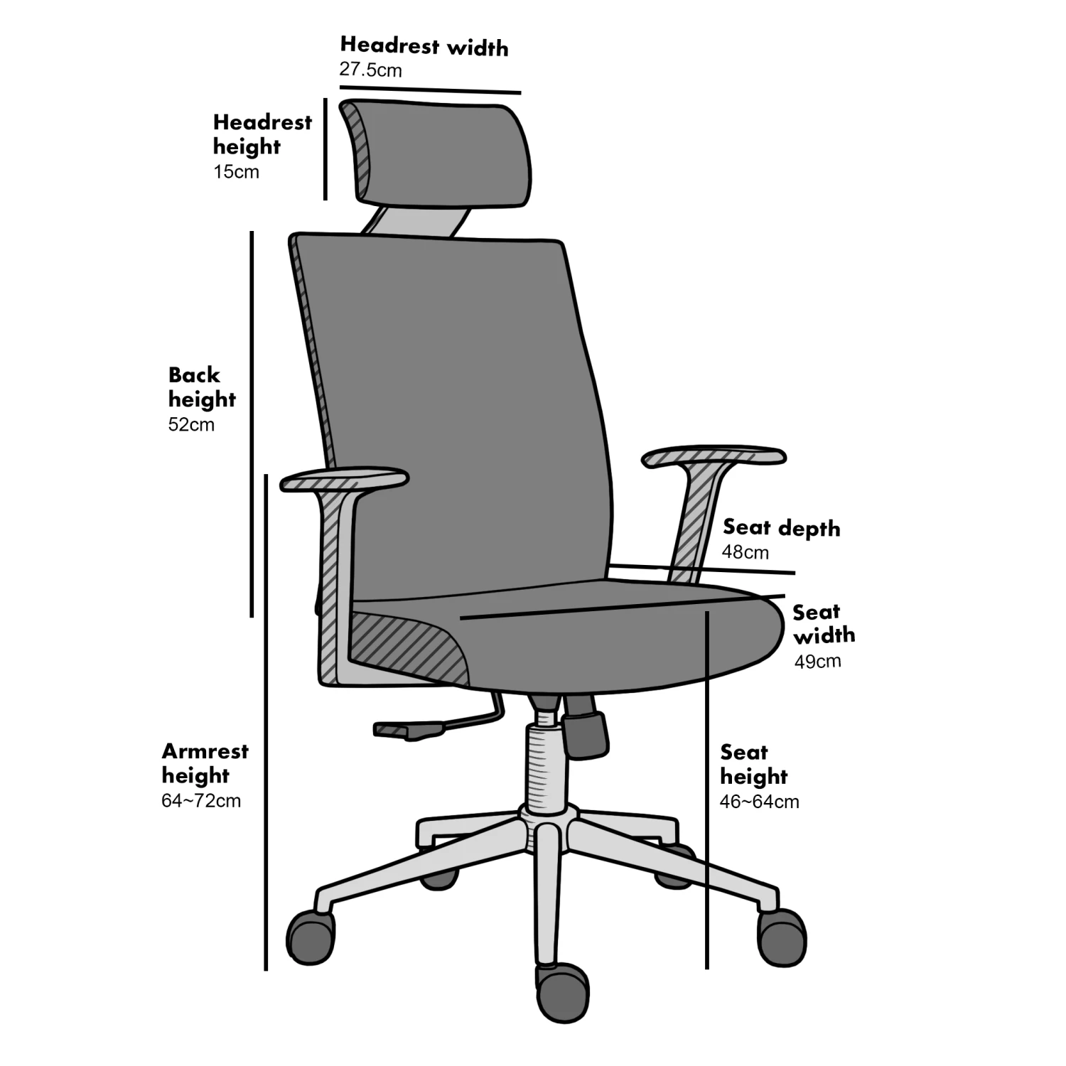 Joni High Back Mesh Office Chair With Headrest In Grey 7 Joni High Back Mesh Office Chair With Headrest In Grey - Image 5