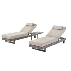 Montrose Aluminium Outdoor Sun Lounger Set, Brushed Silver Oak -FINZ Furniture Shop OD ALU2 WGREY SUNLG SET WB1
