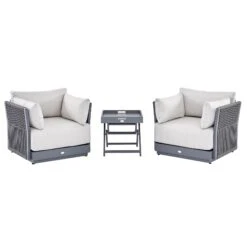 Pedra Rope And Aluminium Outdoor Bistro Set, Grey -FINZ Furniture Shop OD BISTR 5050 GREY WB1