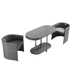 Granchester Rattan Balcony Bistro Set, Grey 23 Granchester Rattan Balcony Bistro Set, Grey -FINZ Furniture Shop OD BISTR 7034 DARKGREY WB3