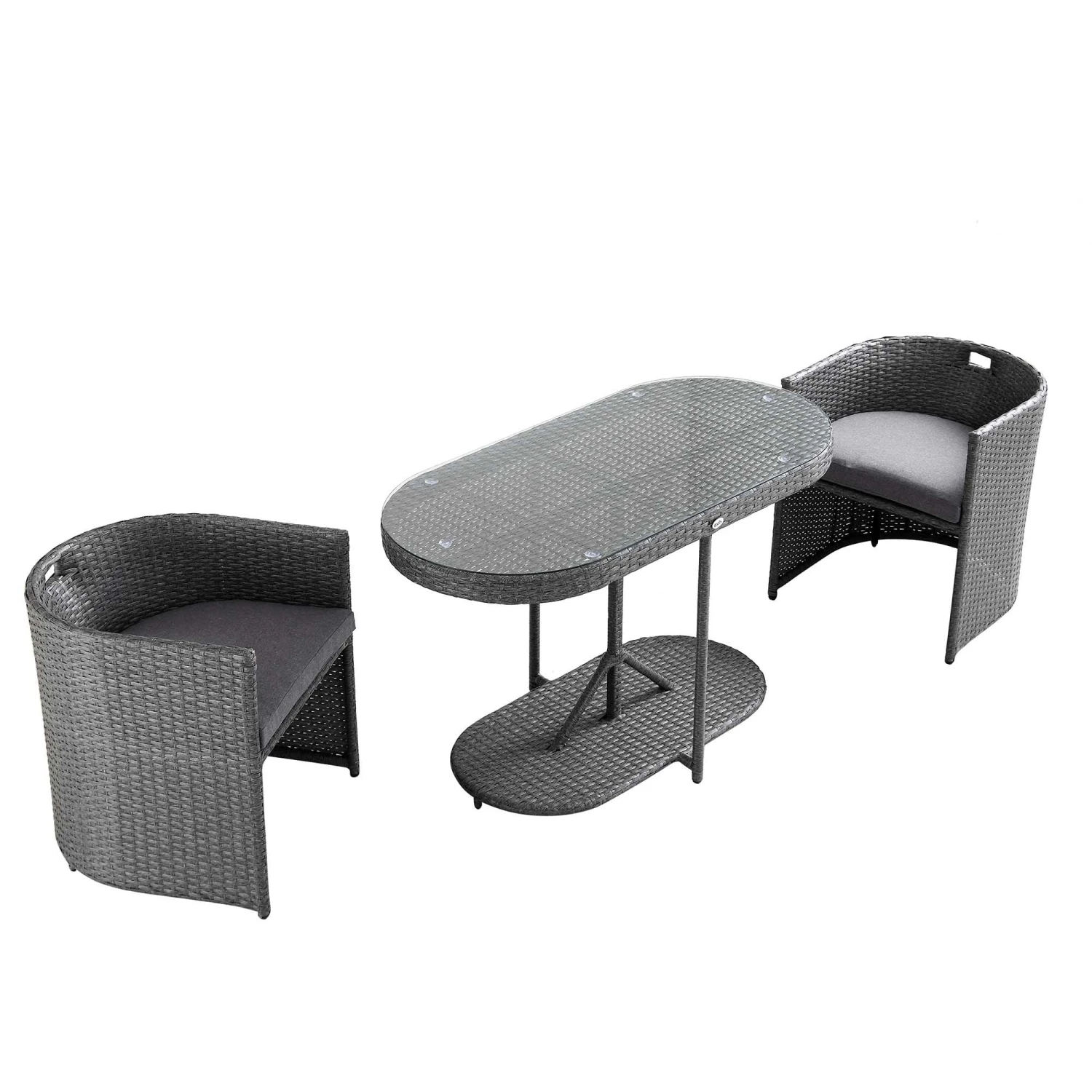 Granchester Rattan Balcony Bistro Set, Grey 11 Granchester Rattan Balcony Bistro Set, Grey - Image 9