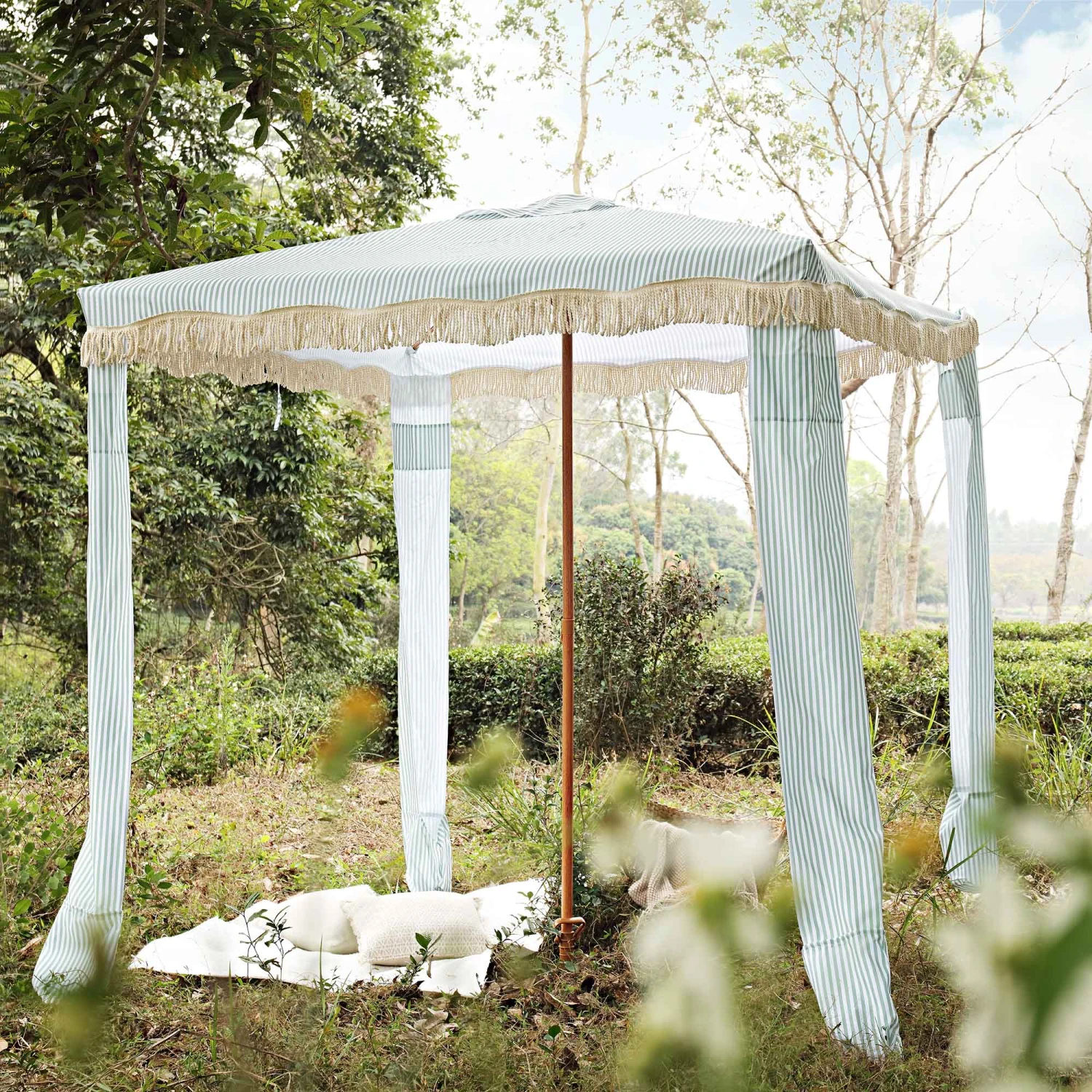 Gabriel Sage Green And White Striped Fringed Cabana 3 Gabriel Sage Green And White Striped Fringed Cabana