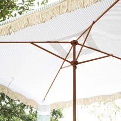 Gabriel Sage Green And White Striped Fringed Cabana 17 Gabriel Sage Green And White Striped Fringed Cabana -FINZ Furniture Shop OD CABA 03 SAGESTRP scene2