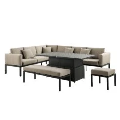 Calabasas Large Outdoor Fabric And Aluminium Corner Casual Dining Set With Rising Table, Taupe 17 Calabasas Large Outdoor Fabric And Aluminium Corner Casual Dining Set With Rising Table, Taupe -FINZ Furniture Shop OD DINE 1027 TAUPE WB1