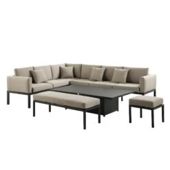 Calabasas Large Outdoor Fabric And Aluminium Corner Casual Dining Set With Rising Table, Taupe 21 Calabasas Large Outdoor Fabric And Aluminium Corner Casual Dining Set With Rising Table, Taupe -FINZ Furniture Shop OD DINE 1027 TAUPE WB2