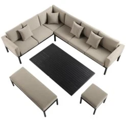 Calabasas Large Outdoor Fabric And Aluminium Corner Casual Dining Set With Rising Table, Taupe 18 Calabasas Large Outdoor Fabric And Aluminium Corner Casual Dining Set With Rising Table, Taupe -FINZ Furniture Shop OD DINE 1027 TAUPE WB3