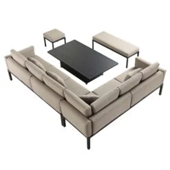 Calabasas Large Outdoor Fabric And Aluminium Corner Casual Dining Set With Rising Table, Taupe 20 Calabasas Large Outdoor Fabric And Aluminium Corner Casual Dining Set With Rising Table, Taupe -FINZ Furniture Shop OD DINE 1027 TAUPE WB4