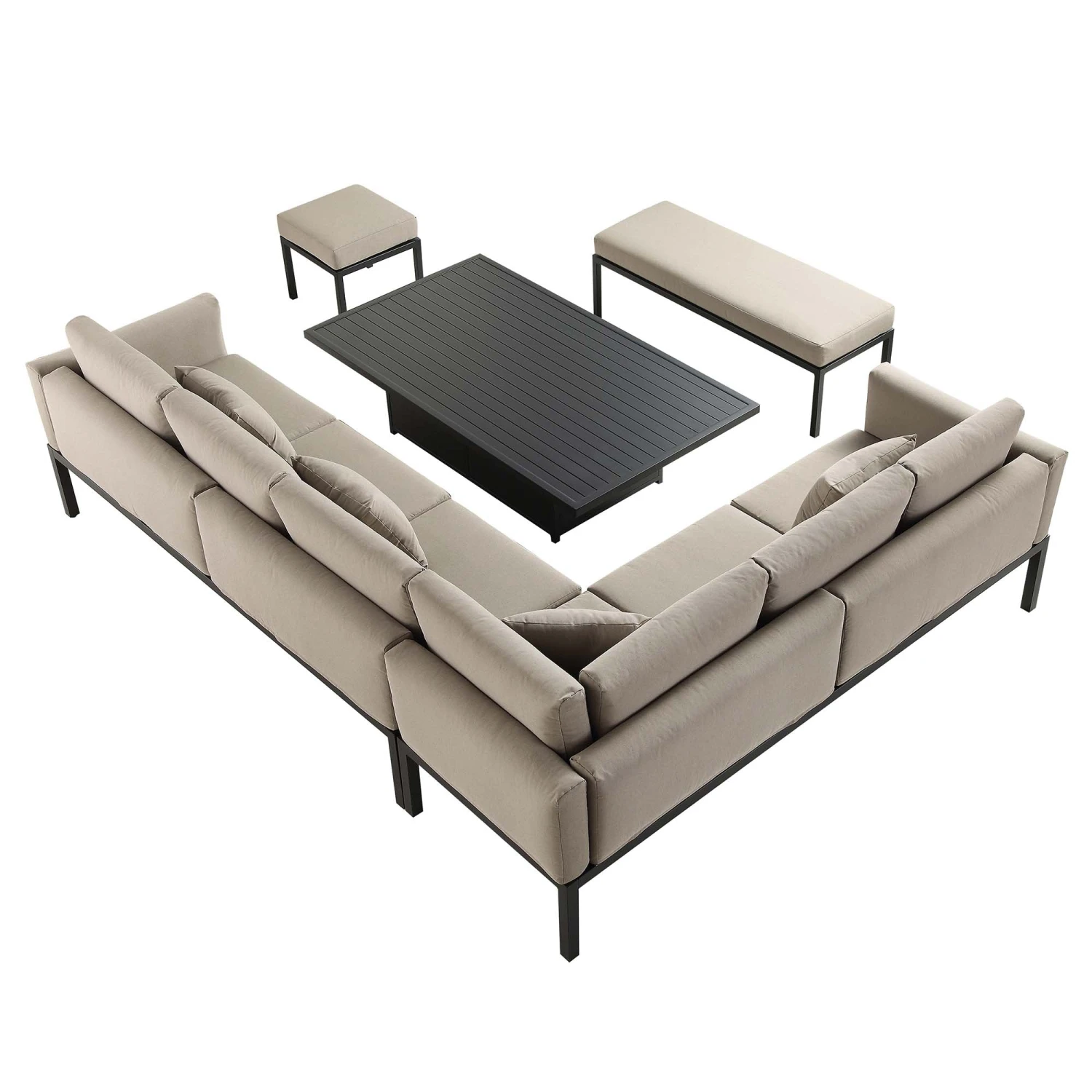 Calabasas Large Outdoor Fabric And Aluminium Corner Casual Dining Set With Rising Table, Taupe 9 Calabasas Large Outdoor Fabric And Aluminium Corner Casual Dining Set With Rising Table, Taupe - Image 7