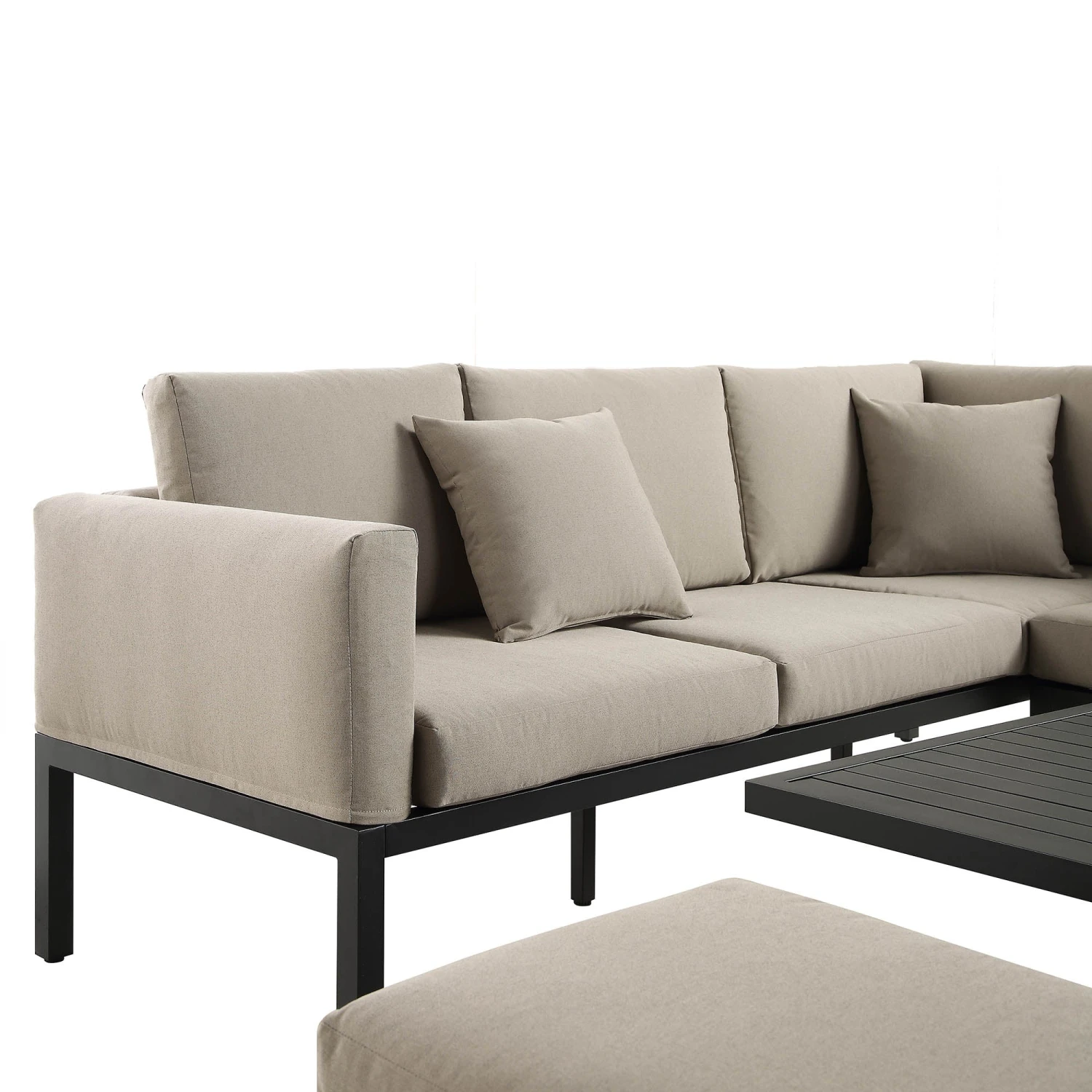 Calabasas Large Outdoor Fabric And Aluminium Corner Casual Dining Set With Rising Table, Taupe 11 Calabasas Large Outdoor Fabric And Aluminium Corner Casual Dining Set With Rising Table, Taupe - Image 9