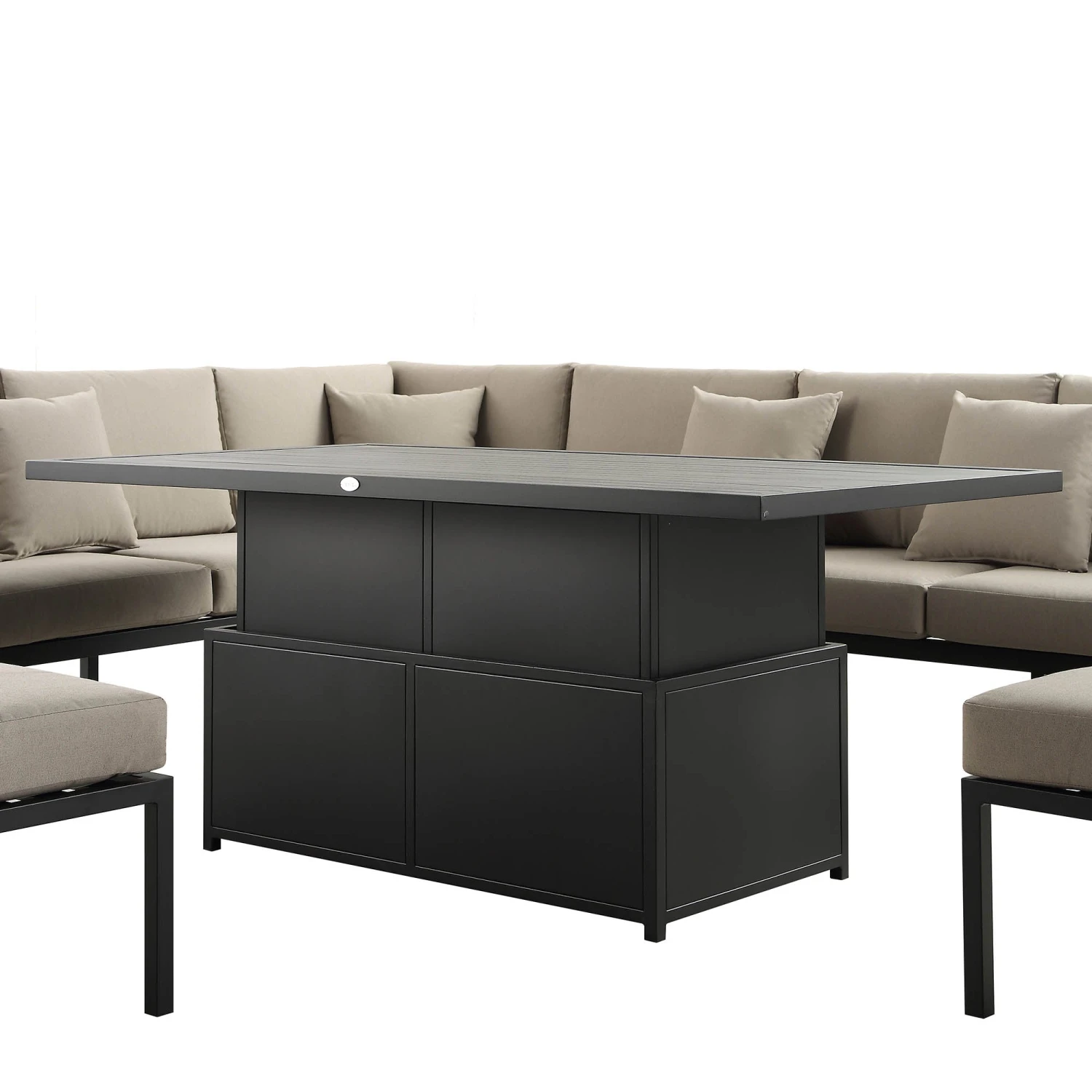 Calabasas Large Outdoor Fabric And Aluminium Corner Casual Dining Set With Rising Table, Taupe 12 Calabasas Large Outdoor Fabric And Aluminium Corner Casual Dining Set With Rising Table, Taupe - Image 10