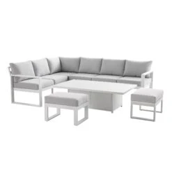 Albany Aluminium Large Corner Casual Dining Set With Rising Table, White -FINZ Furniture Shop OD DINE 1045 WHITE WB1