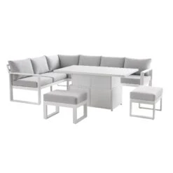 Albany Aluminium Large Corner Casual Dining Set With Rising Table, White -FINZ Furniture Shop OD DINE 1045 WHITE WB2