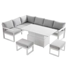 Albany Aluminium Large Corner Casual Dining Set With Rising Table, White -FINZ Furniture Shop OD DINE 1045 WHITE WB3
