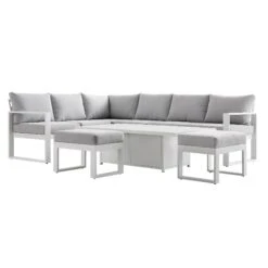 Albany Aluminium Large Corner Casual Dining Set With Rising Table, White -FINZ Furniture Shop OD DINE 1045 WHITE WB4