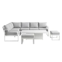 Albany Aluminium Large Corner Casual Dining Set With Rising Table, White -FINZ Furniture Shop OD DINE 1045 WHITE WB6