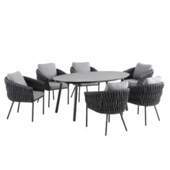 Montebello 6-Seater Outdoor Black Rope And Aluminium Oval Dining Set With Grey Ceramic Dining Table 15 Montebello 6-Seater Outdoor Black Rope And Aluminium Oval Dining Set With Grey Ceramic Dining Table -FINZ Furniture Shop OD DINE 1072 BLACK WB1